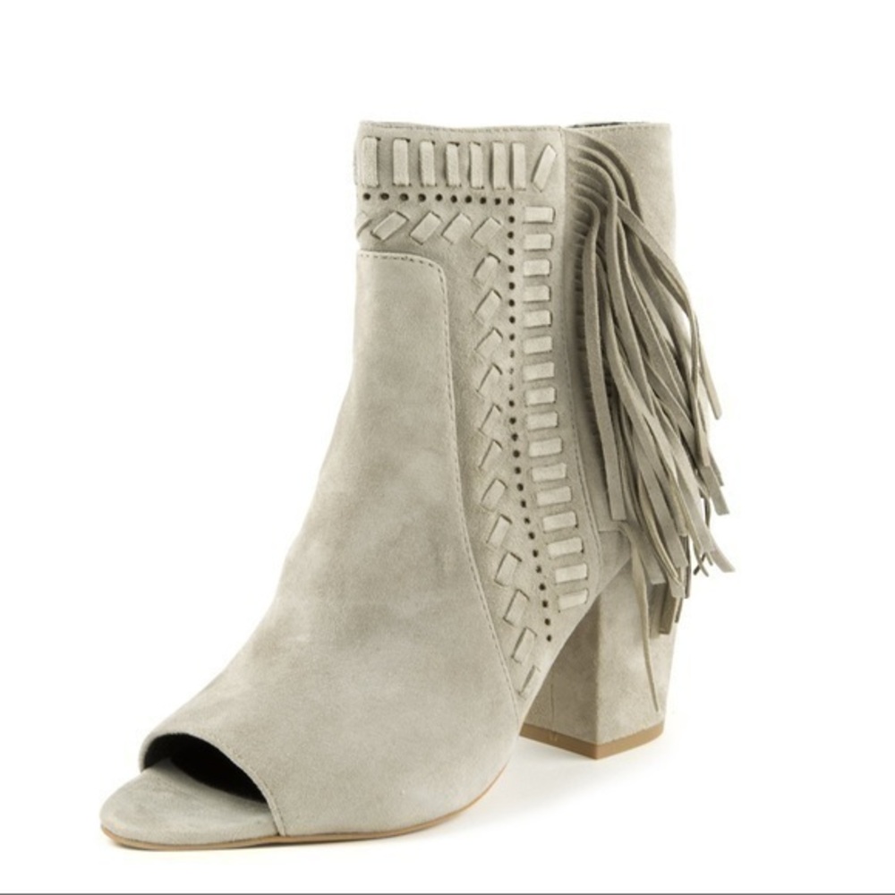 Rebecca Minkoff Iris Tan Fringe Suede Peep Toe Western Boots Size 10